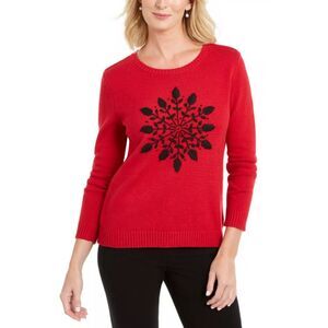 NEW NWOT Red Sz Medium Snowflake Applique Pullover Crew Neck Sweater KAREN SCOTT
